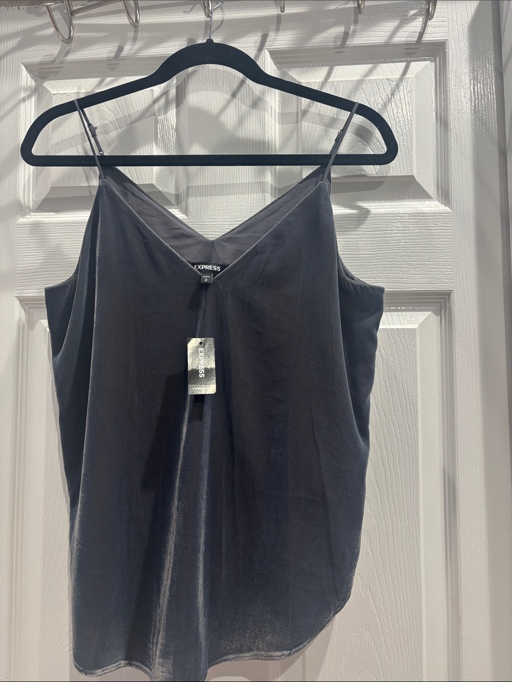 Express Black Satin V-Neck Cami Tank with Adjustable Straps